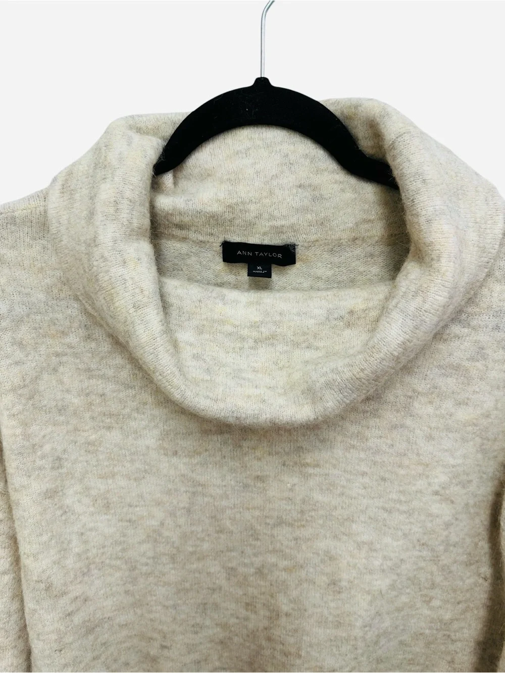Ann Taylor cream heathered knit wool alpaca cowl neck pullover sweater Size XL